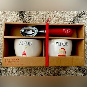 Rae Dunn Mr Mrs Claus Ice Cream Bowl and Merry Scoop Gift Set NWT